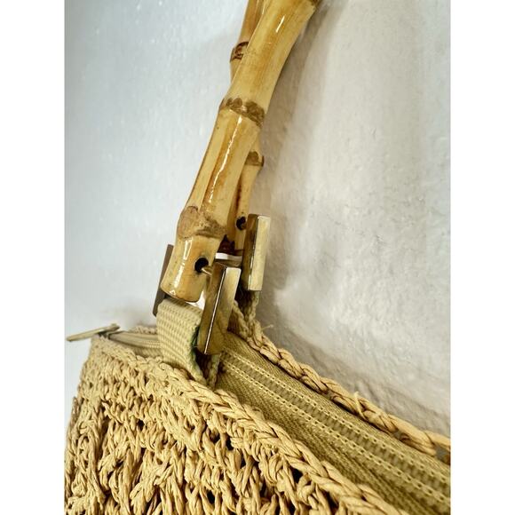 Woven Straw Purse With Bamboo Handles And Attached Coin Purse Charter Club - Picture 3 of 9